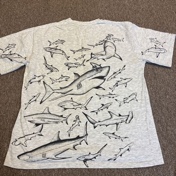 Shark AOP All Over Print Single Stitch T-shirt Large - Double Sided - Grey - Picture 7 of 7
